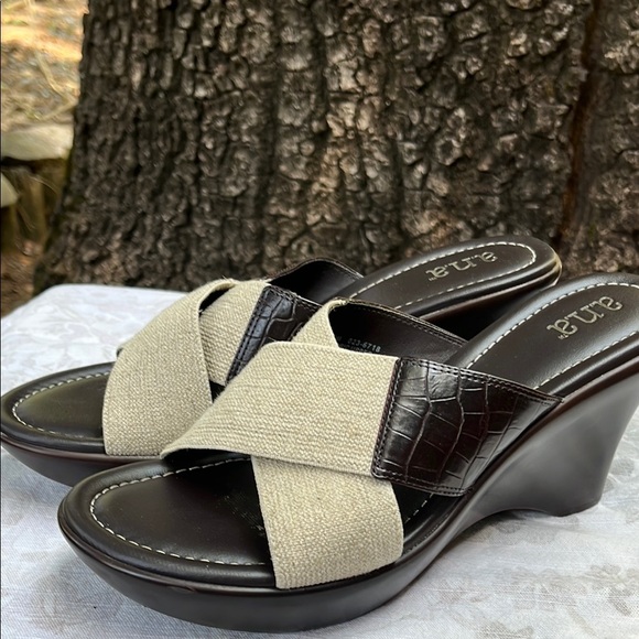 a.n.a Cream and Brown Wedge Sandals with Slip-On Design - Picture 1 of 12